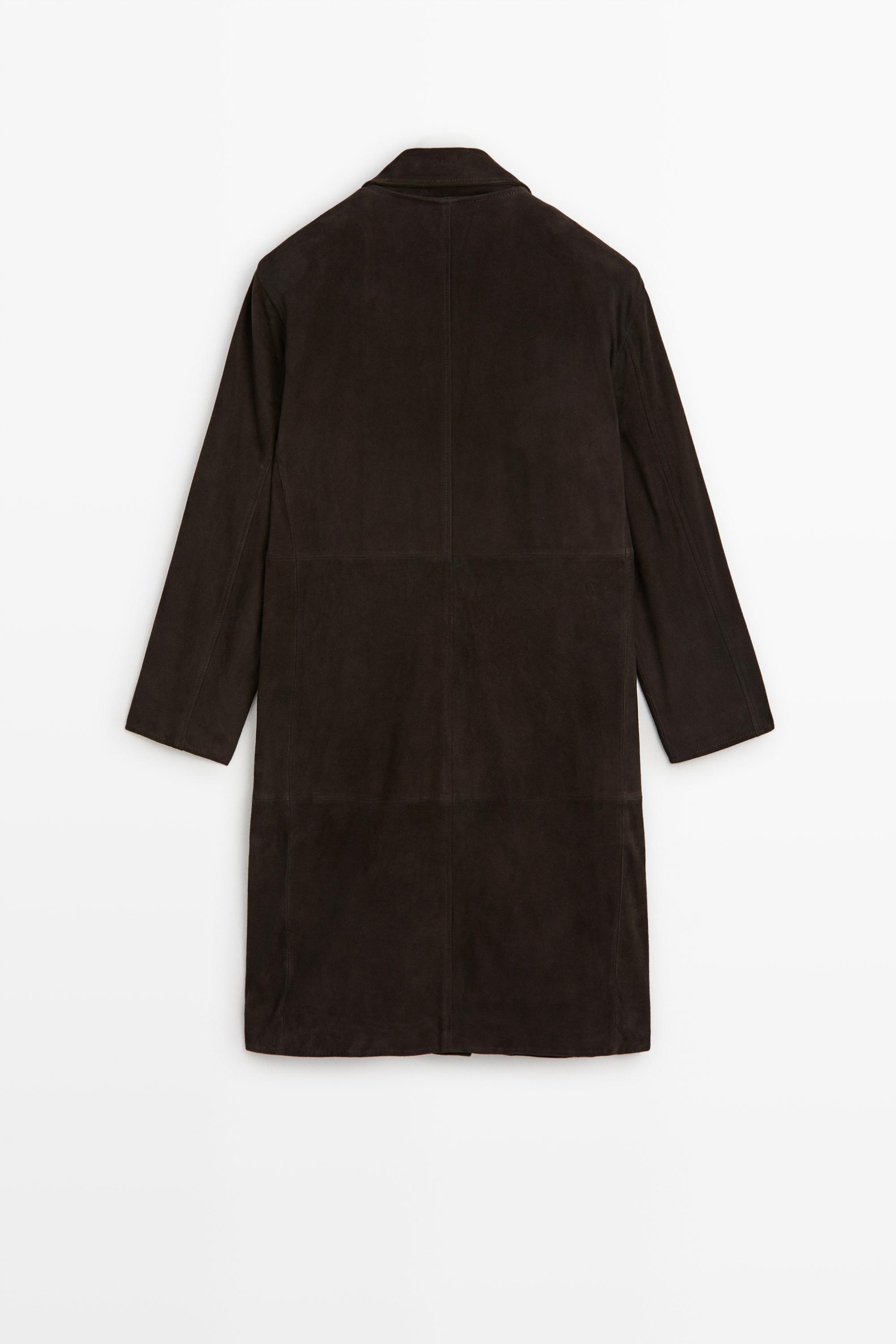 Manteau en cuir finition daim à col amovible